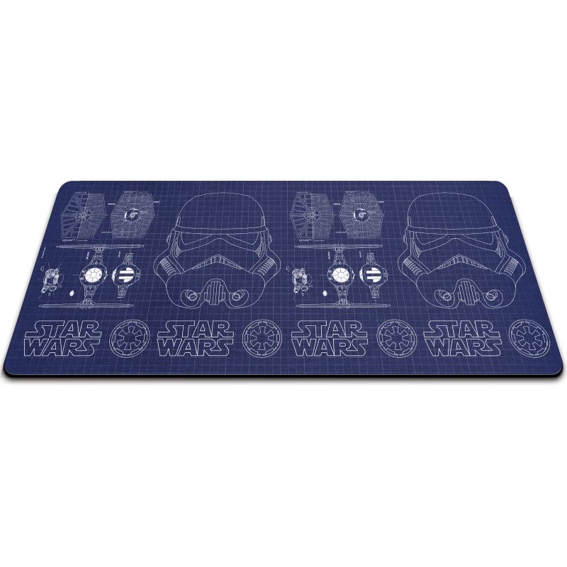 Alfombrilla XL Plano azul Casco Stormtrooper y TIE Fighter 35 x 80 cm