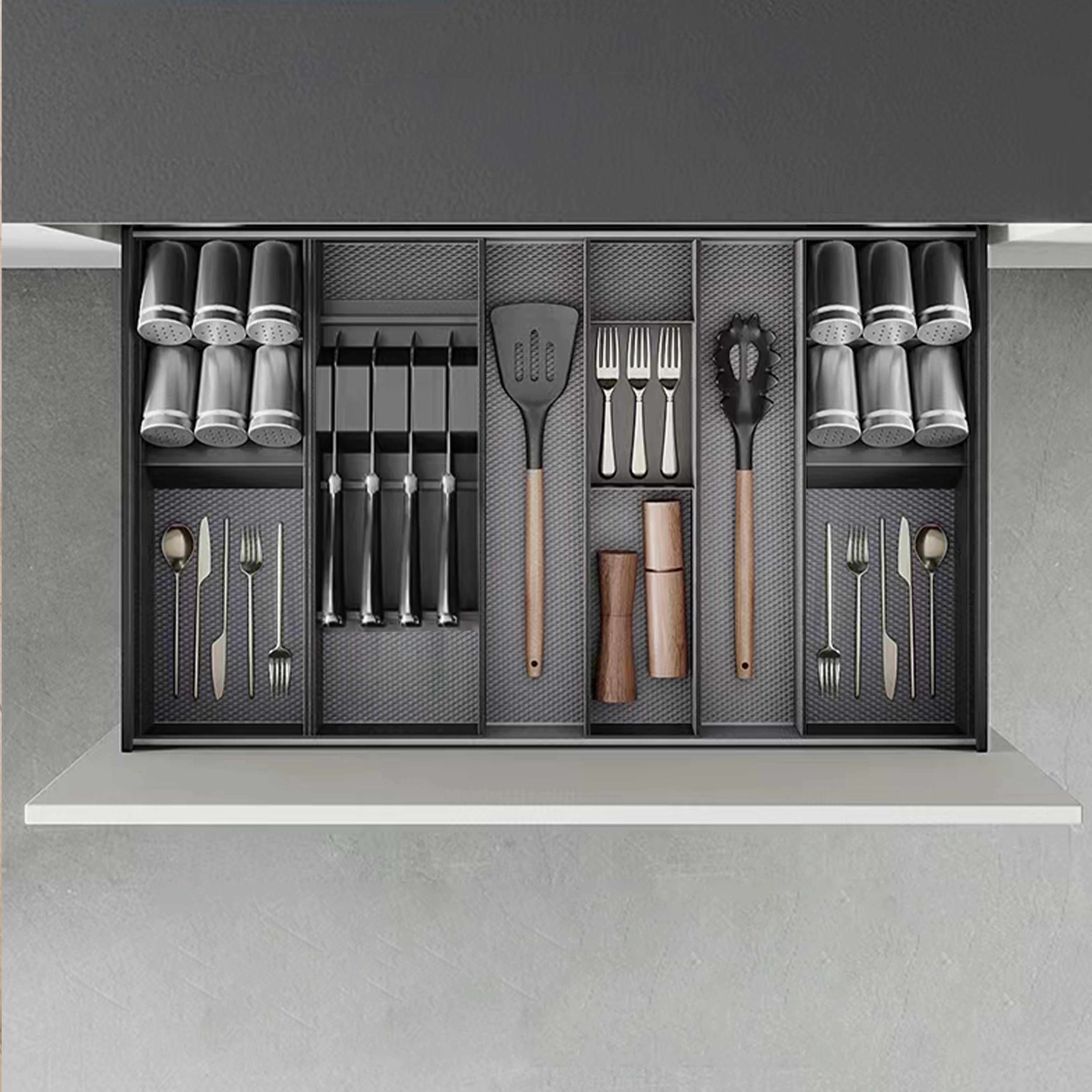 Portacuchillos orderbox para cajón, 150x470mm, acero y madera, gris antracita