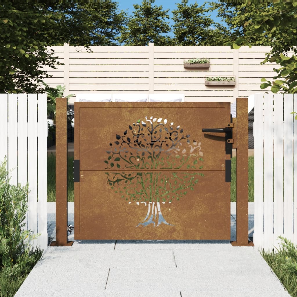 vidaXL Puerta de jardín acero corten diseño árbol puerta de valla Dimensiones 105 x 80 cm,  105 x 105 cm,  105 x 130 cm y mas