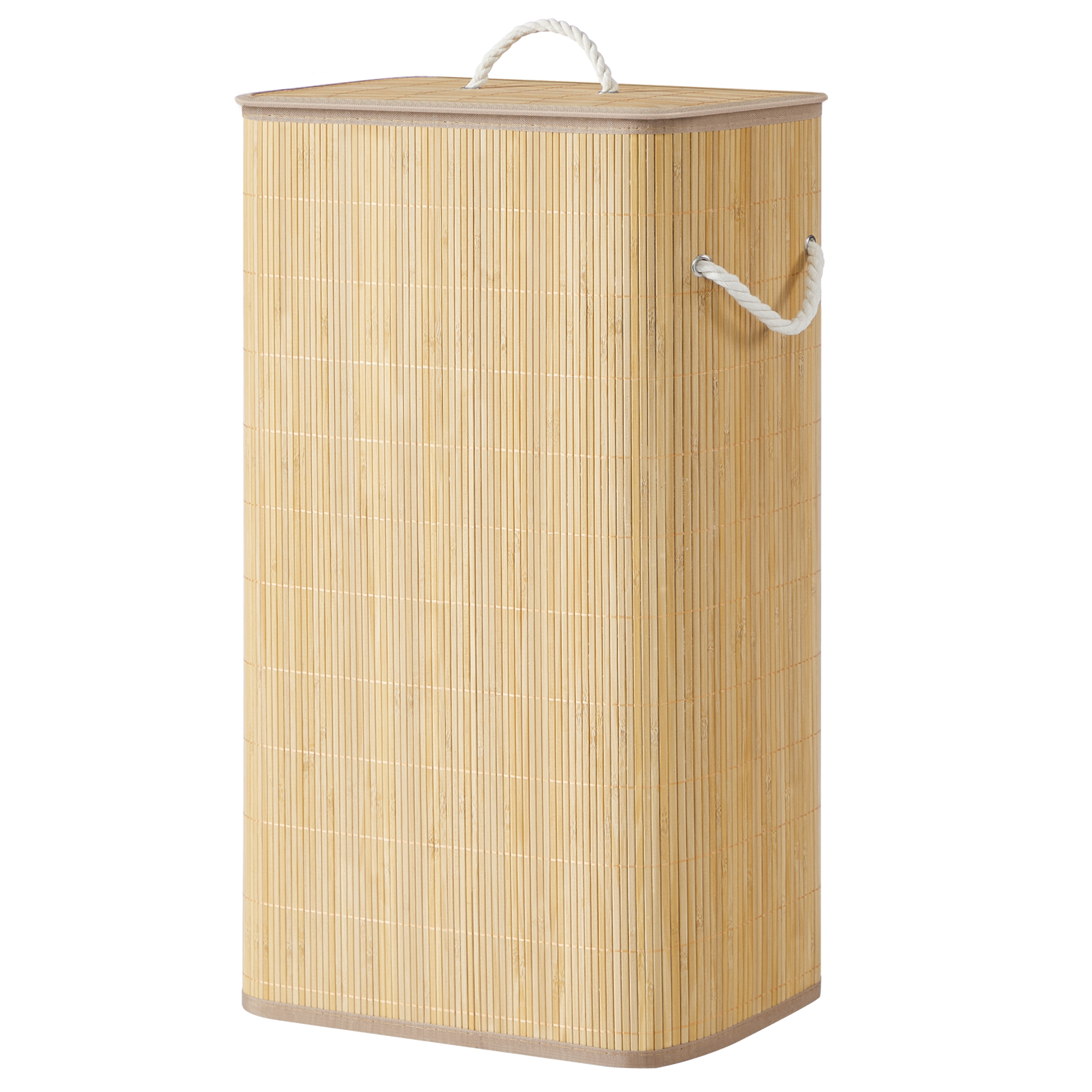 SONGMICS Cesto para Ropa con Tapa, 90 L, Recogedor de Ropa de Bambú, Rectangular, Caja para Ropa con Asas, Plegable, Bolsa de Ropa Extraíble y Lavable a Máquina, Natural
