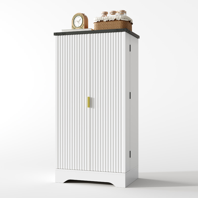Armoire de cuisine blanche avec éclairage LED à capteur, étagères réglables et étagères à épices intégrées