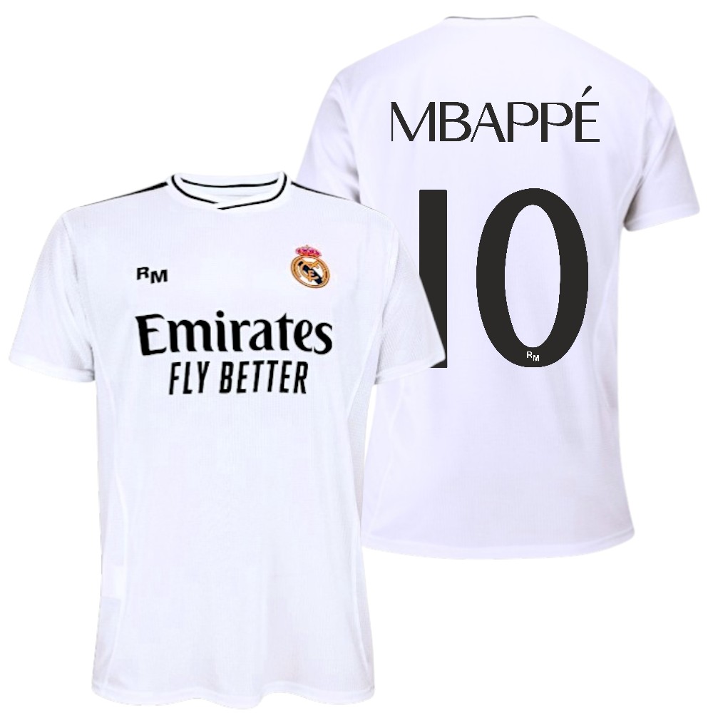 Real Madrid Temporada 24-25 Réplica Oficial | Mbappé 10 | Camiseta Primera Equipación Blanca | Equipación de Fútbol para Aficionados | Diseño Deportivo Transpirable