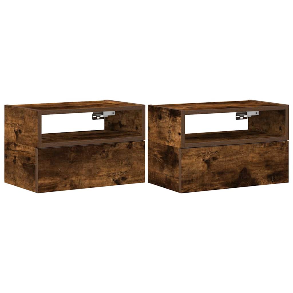 vidaXL Mesitas de noche de pared 2uds color roble ahumado 45x26x28,5cm