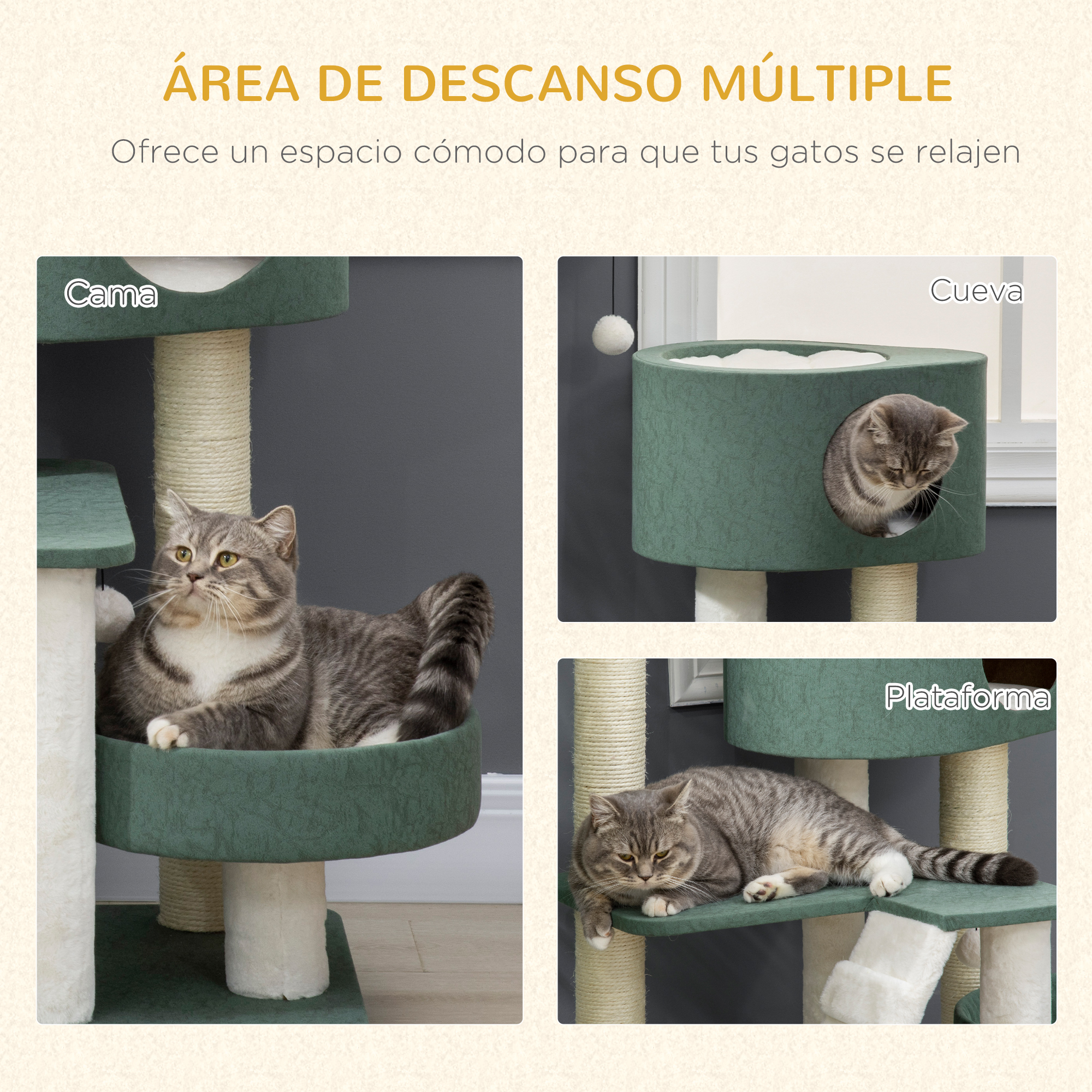 Árbol Rascador Para Gatos De Aglomerado Felpa Yute 61x41x96 Cm