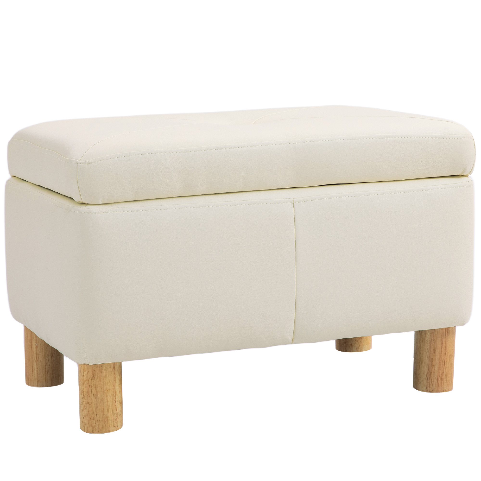 HOMCOM Baúl de Almacenaje para Dormitorio 33L Puff Almacenaje Tapizado en PU Banco de Almacenaje con Patas de Madera para Pasillo Salón 60x38x40 cm Gris Claro