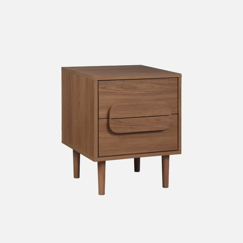 Sweeek - Mesita de noche vintage efecto madera con 2 cajones, Juliana, Nogal, 40x40x50 cm
