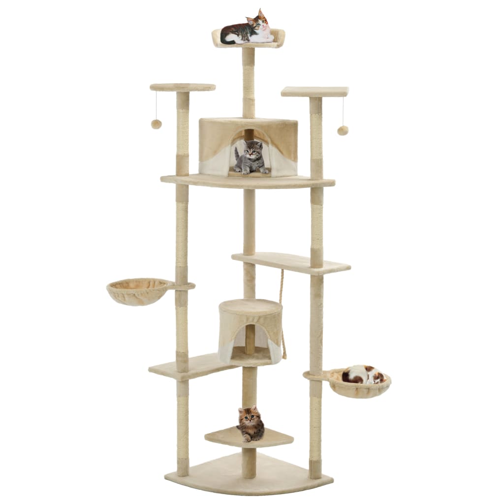 vidaXL Rascador para Gatos con Poste de Sisal 203cm y Mascotas Color Beige,  Gris,  Marrón y mas