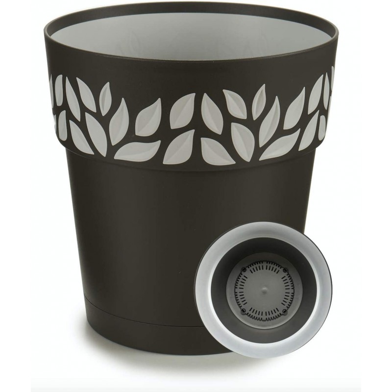 Maceta de Plástico - Diseño Moderno Hojas - 3 en 1- Maceta + Bandeja Interior + Plato Maceta