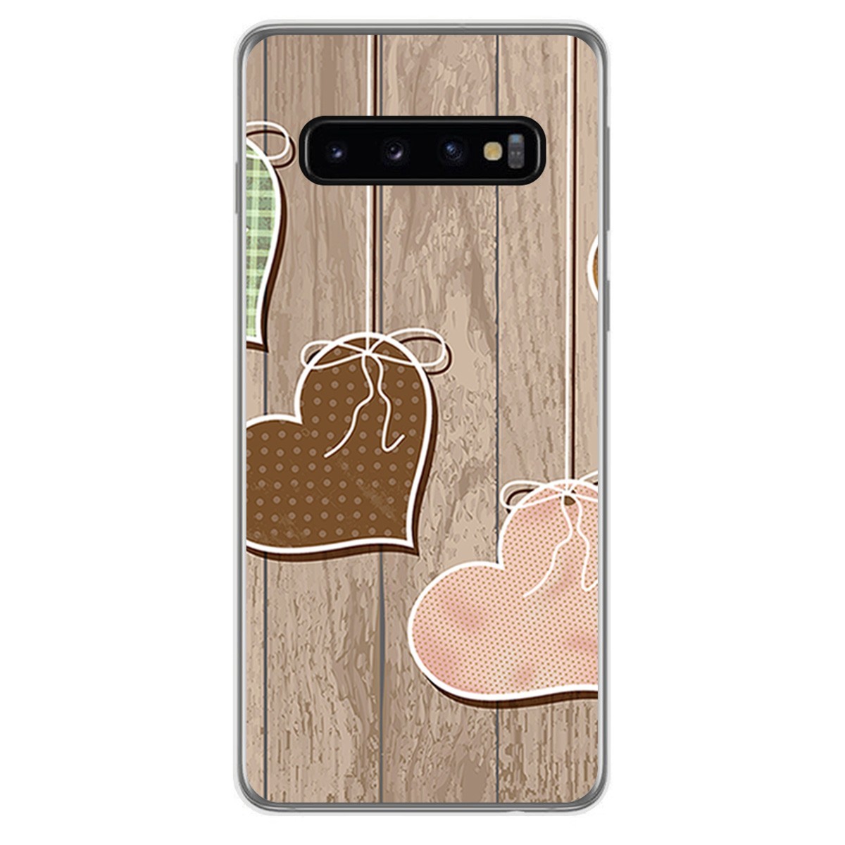 Tumundosmartphone FUNDA de GEL TPU para Samsung Galaxy S10 Plus diseño Corazones Madera Dibujos