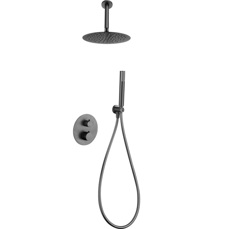 Imex Piamonte GTP059/BGM conjunto de ducha termostático empotrado con rociador a techo acabado negro metalizado