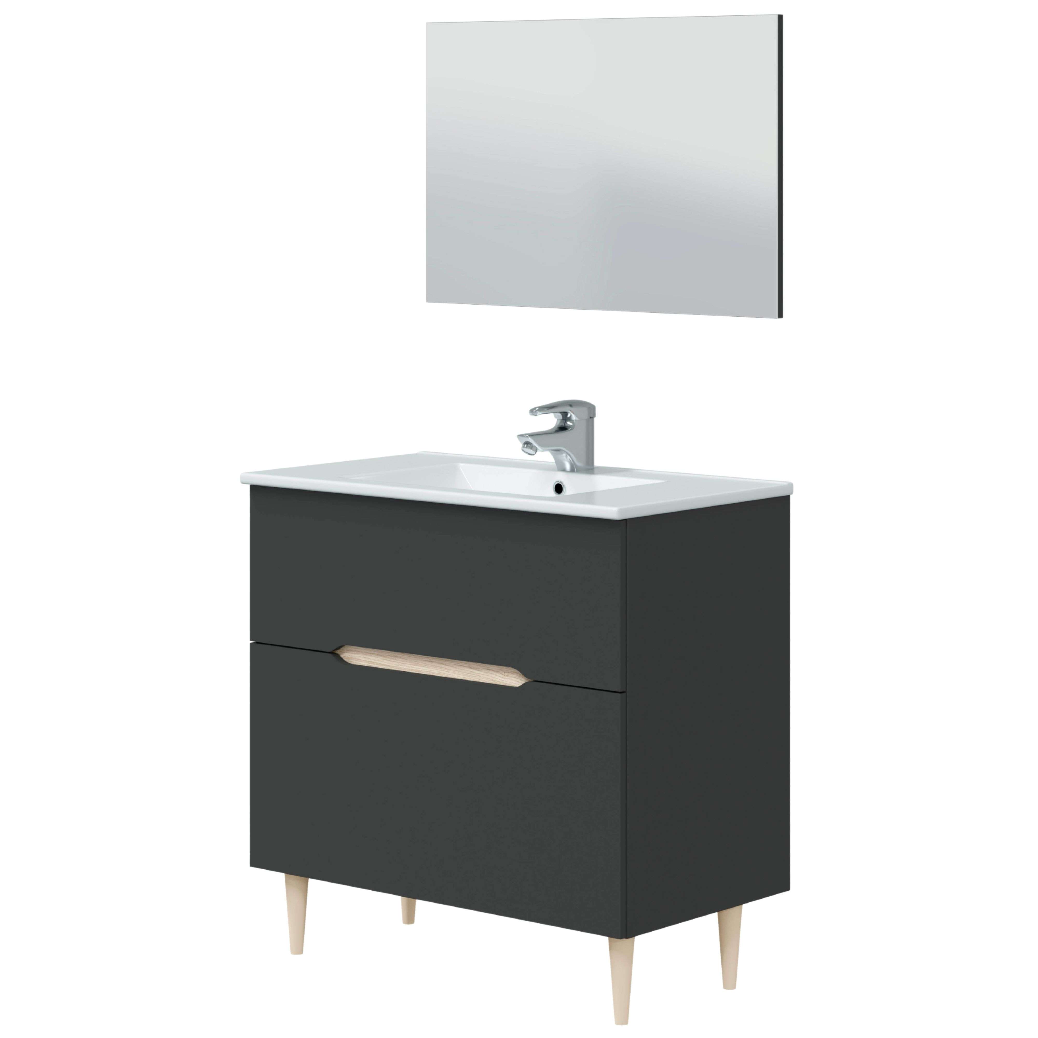 Miroytengo Mueble de Baño con espejo Lotto Color Gris antracita y roble claro 80x45x80 cm (Sin lavamanos)