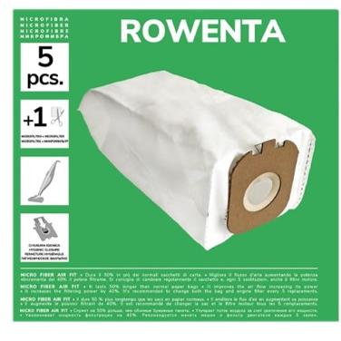 Pack de 5 Bolsas de Microfibra Compatibles con Aspiradoras Rowenta Powerline, Powerline Extreme, Comfortline, Slimline | +40% Poder Filtrante, Cierre Higiénico, con Filtro Recortable Incluido