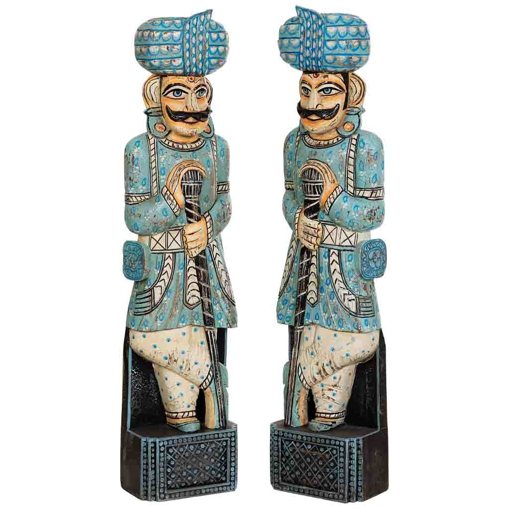 Wonderlust Deco - Figura decoración de madera set de 2 piezas multicolor, 30x18x124h cm Azul 30x18x124h cm
