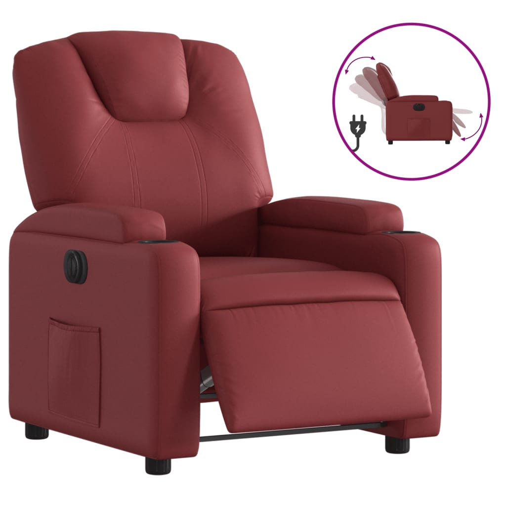 vidaXL Sillón reclinable eléctrico de cuero sintético rojo tinto