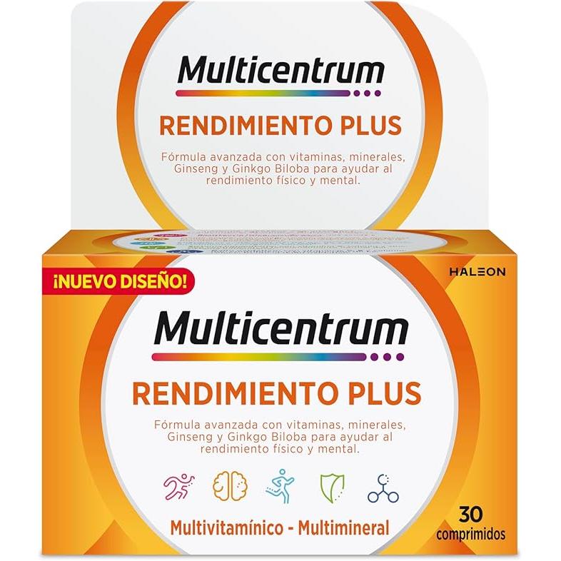 Multicentrum Rendimiento Plus con Ginseng y Ginkgo Biloba, 30 Comprimidos para Energía Física y Mental