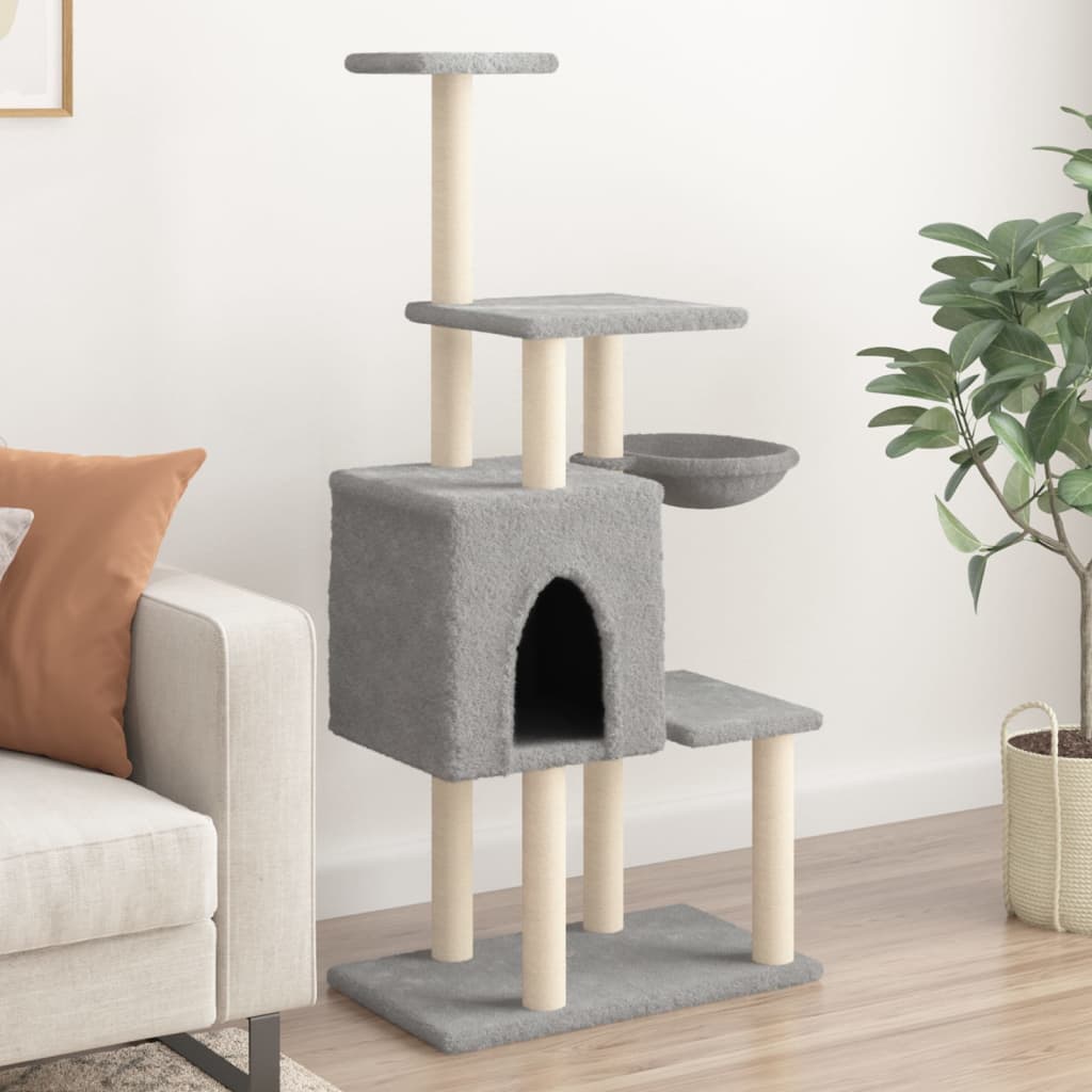 vidaXL Rascador para Gatos con Postes de Sisal Torre Gatitos 131 cm Color Crema,  Gris claro,  Gris oscuro y mas