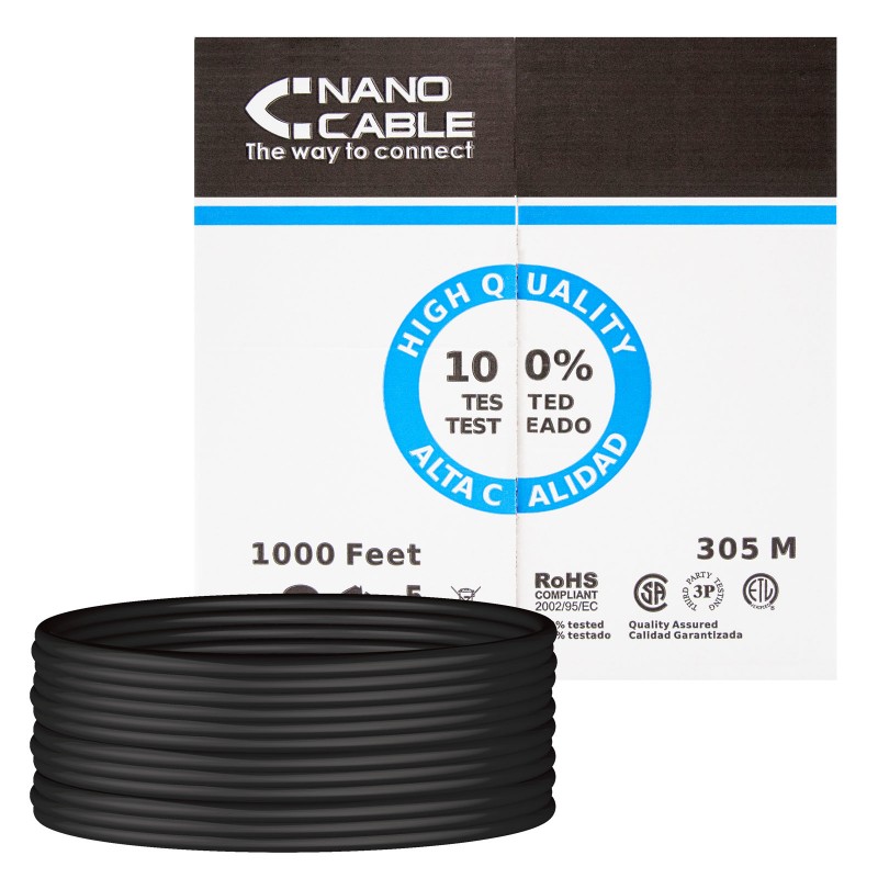 Nanocable - Cable Red RJ45 Cat.5e UTP Rigido AWG24 Exterior, 305 M 10.20.0304-EXT-BK