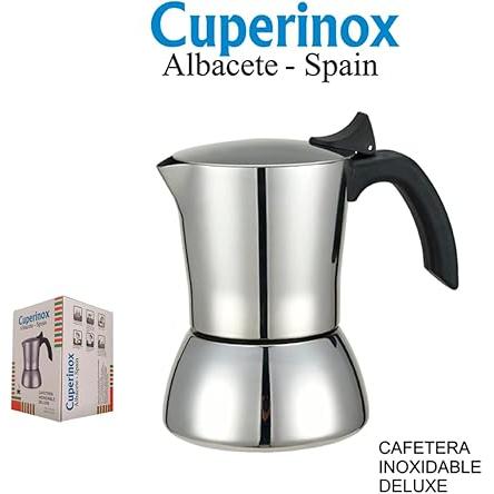 CUPERINOX Cafetera inoxidable Deluxe Cafetera italiana 6 tazas  cafetera italiana inducción acero inoxidable  mango anti quemaduras  válvula de seguridad