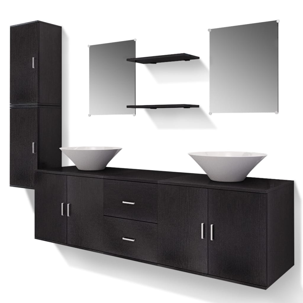 vidaXL Conjunto de muebles de baño y lavabo 9 piezas negro
