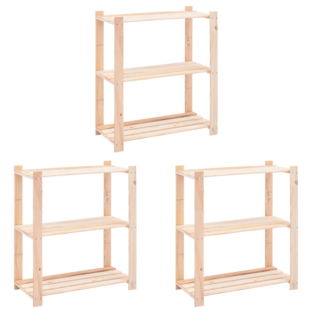 vidaXL Madera Pino Maciza Estanterías de 3 niveles 150 kg Estantes Repisa Cantidad 2 unidades,  3 unidades,  5 unidades y mas