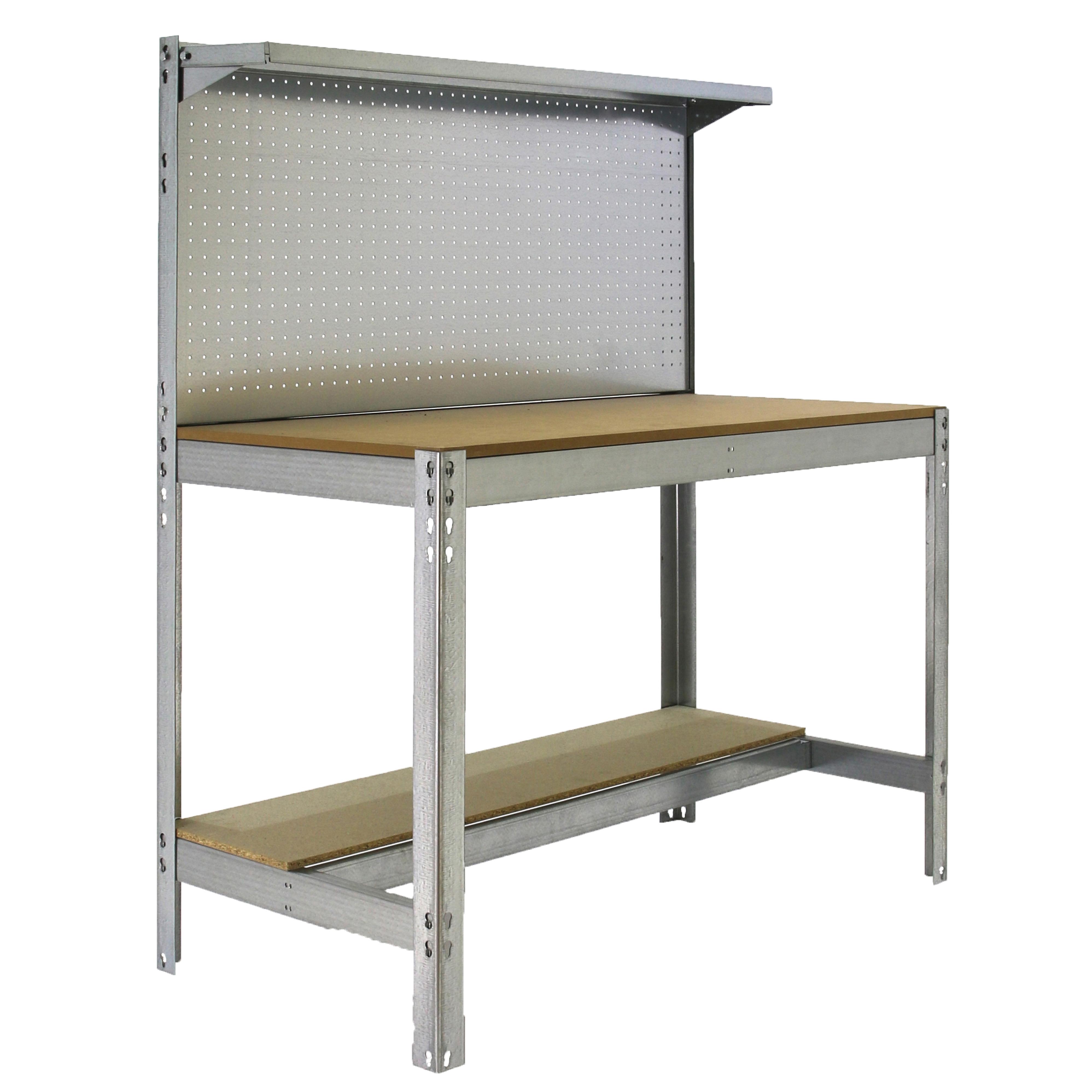SimonRack Banco de Trabajo Taller, Capacidad Carga 600 kg, 1445x1210x610 mm, Mesa de Trabajo, Galvanizado/Madera - BT3