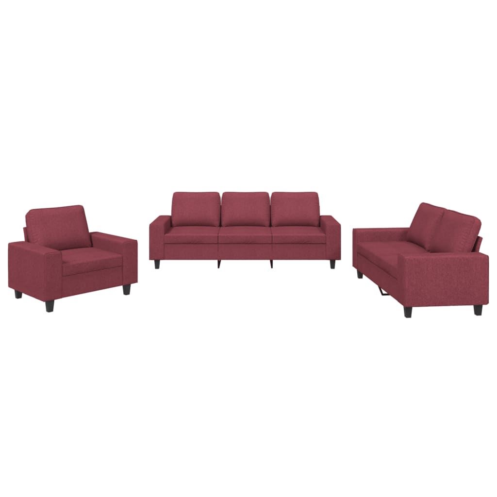 vidaXL Juego de sofás 3 piezas tela rojo tinto