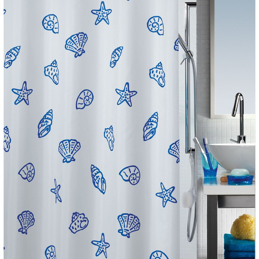 Spirella colección Concha, Cortina de ducha textil 180 x 200, 100% polyester, Azul