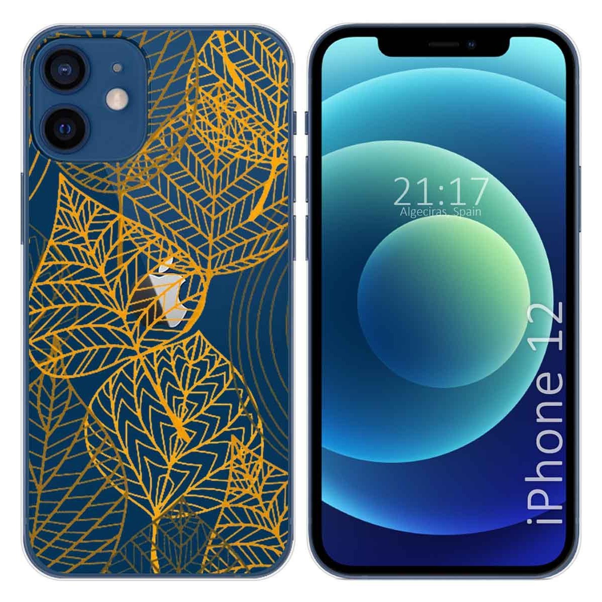 Tumundosmartphone Funda Gel Transparente para Iphone 12 / 12 Pro (6.1) diseño Hojas Dibujos