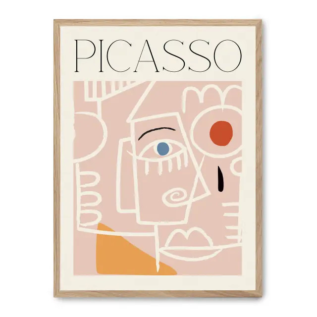 Cuadro picasso portraits vii 30x40cm, Póster impreso en papel de primera calidad de 180gr, montado sobre marco de madera MDF acabado roble., Arte - Pintores famosos - Picasso