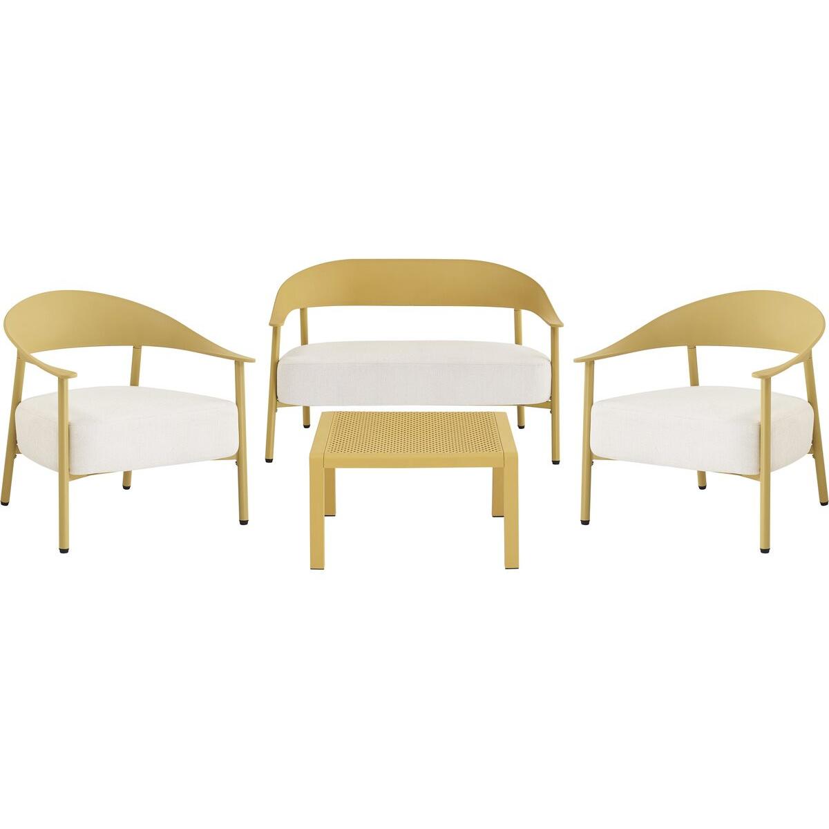 Habitat y Jardin - Conjunto de muebles de jardín "Céora" de metal y plástico - 4 plazas - Amarillo