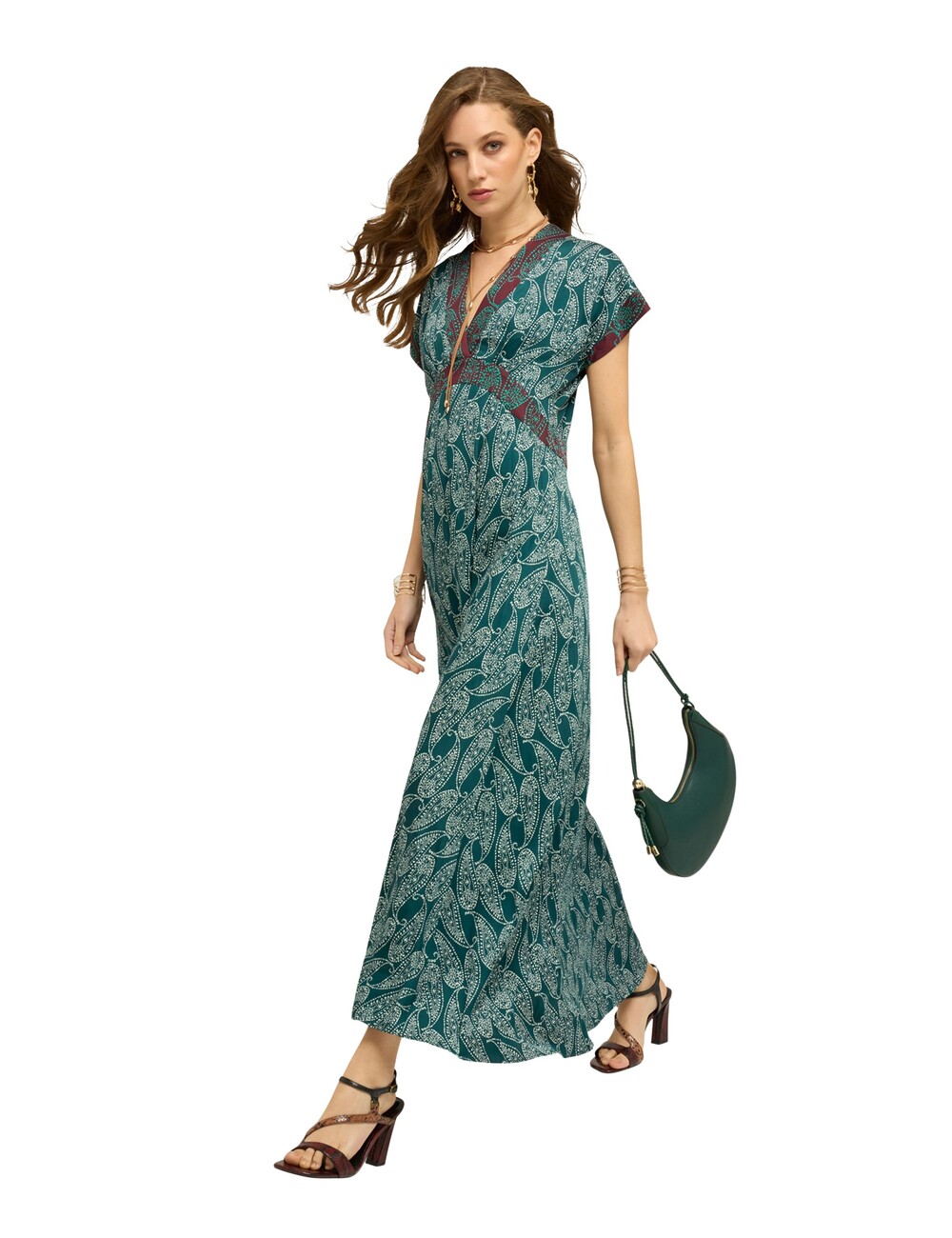 Motivi - Vestido largo de raso estampado cashmere