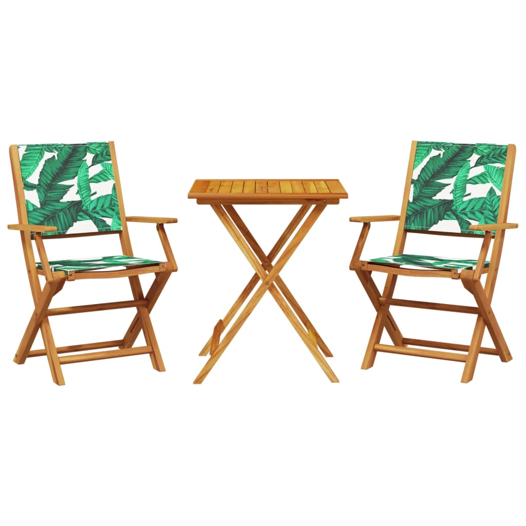 vidaXL Juego de bistro de 3 piezas tela madera maciza estampado hojas