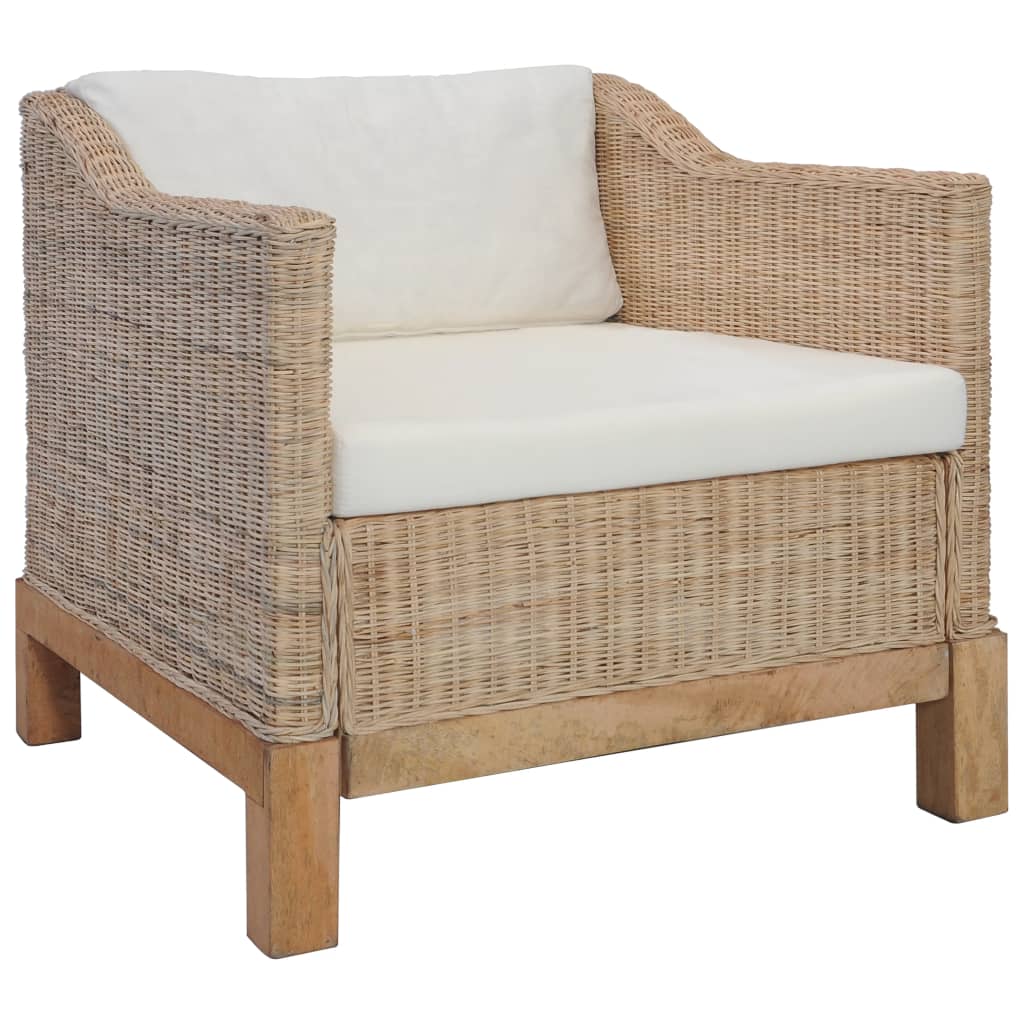 vidaXL Sillón con cojines ratán natural Sillon Dormitorio Sillon Comodos Silla Relax Sillón Sofá