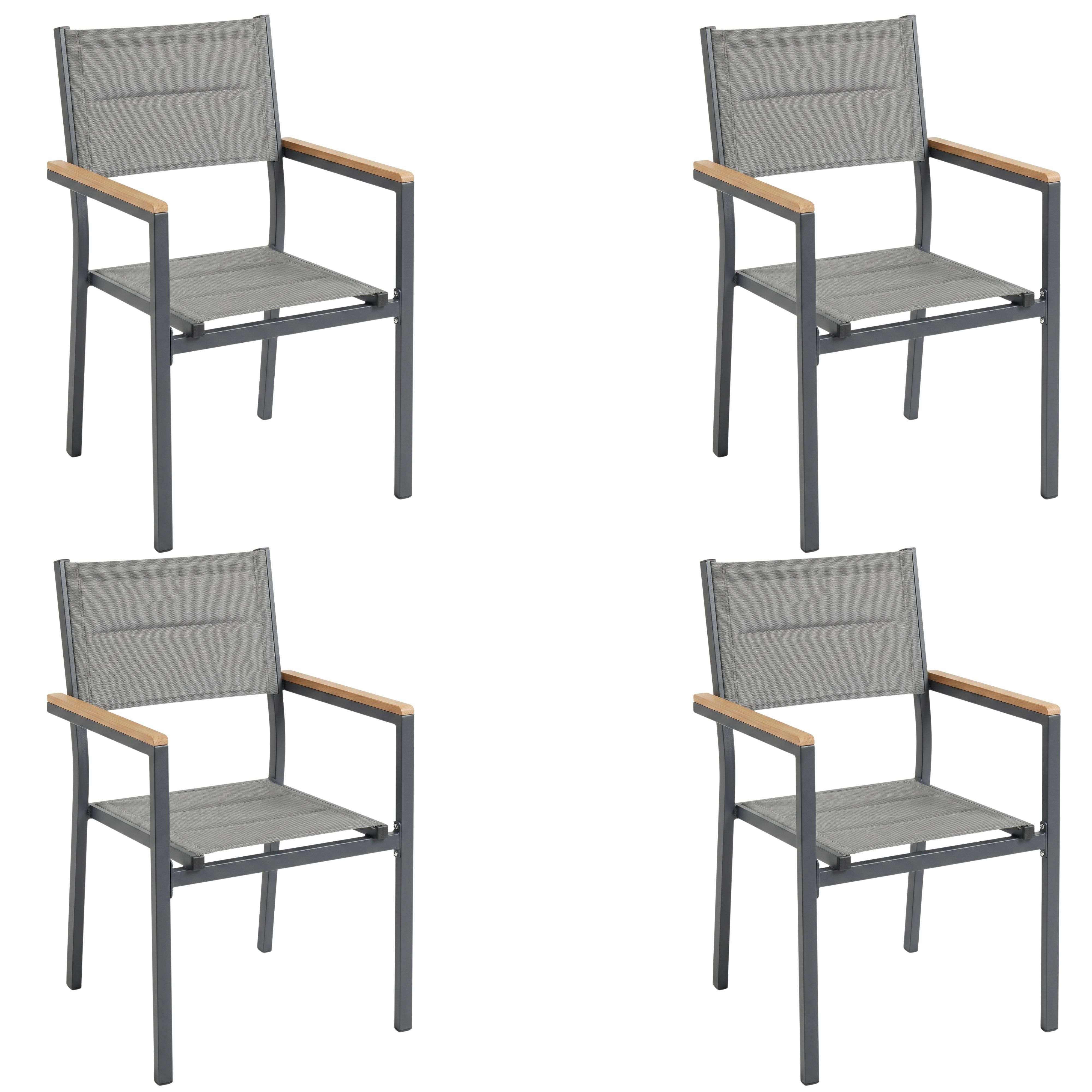 Miroytengo Pack 4 Sillas Exterior Mallorca, Apilables con Reposabrazos, Aluminio y Textileno 56x55x85 cm