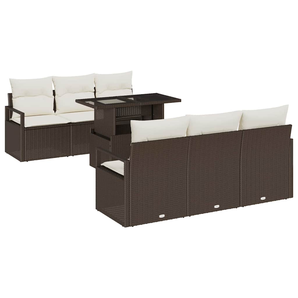vidaXL Conjunto de sofá de jardín 7 pcs Marrón y crema ratán sintético
