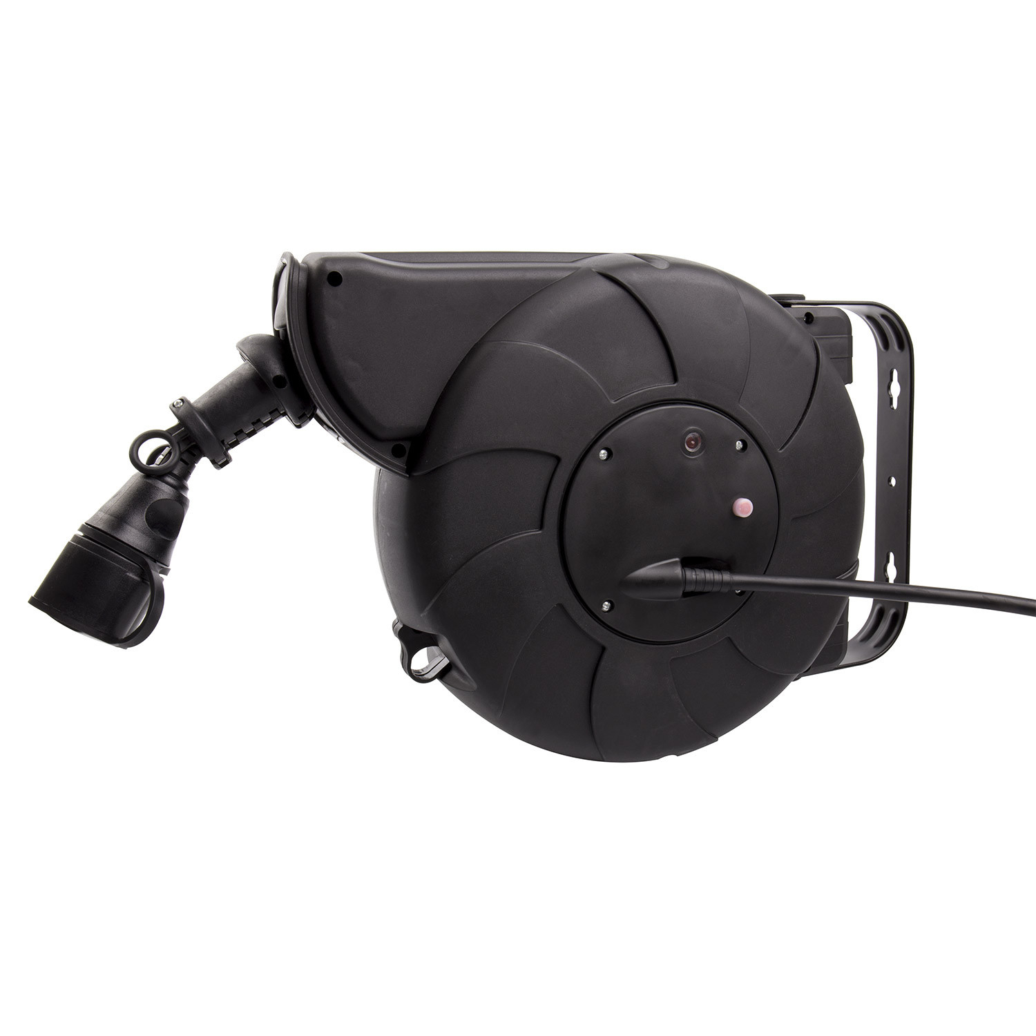 LEDKIA LIGHTING - Carrete de Cable Automático | 11m Extensible + 2m Línea | Soporte IP44 | Compatible con 3500W | Instalación en Pared o Techo | Protección Infantil y Sobrecarga, Negro