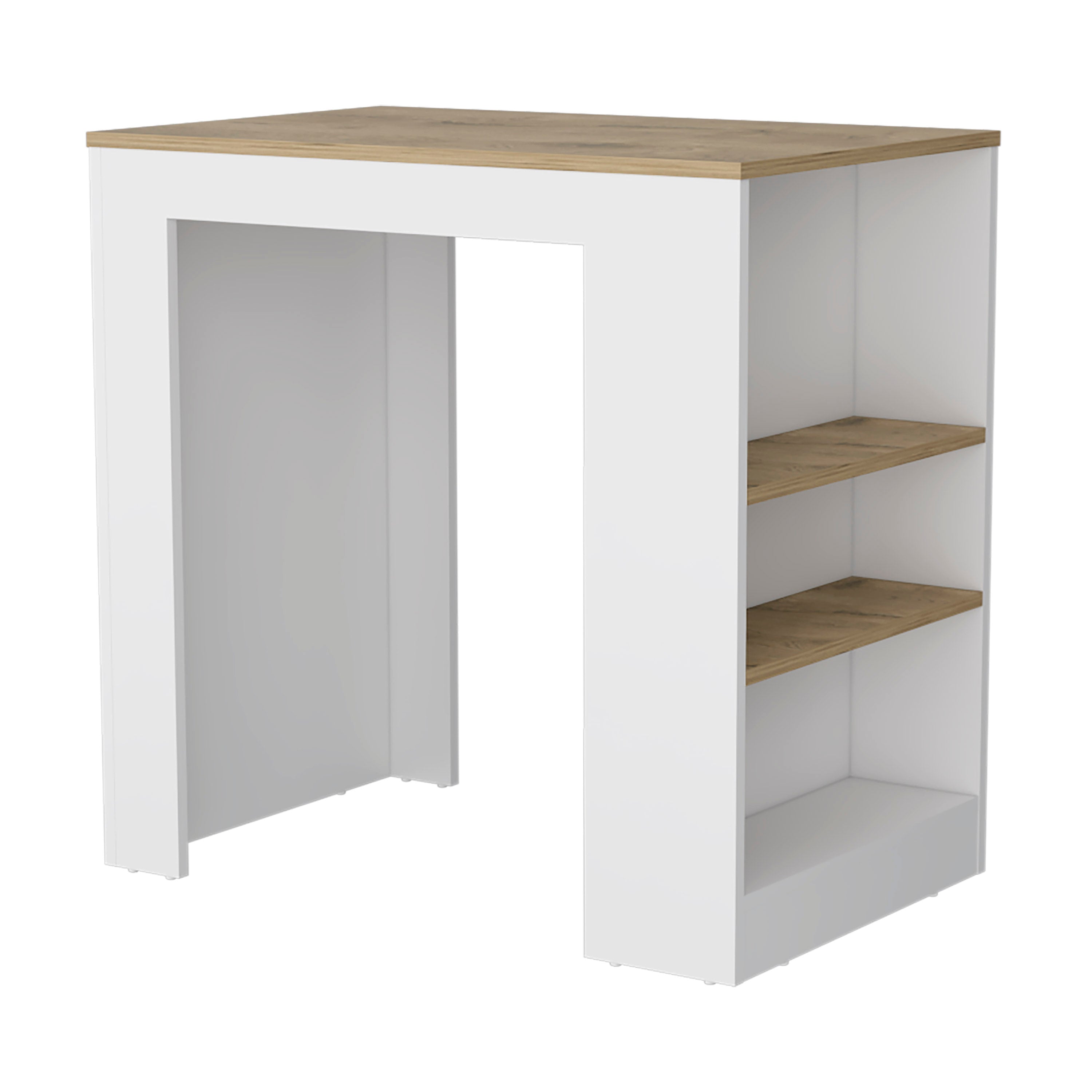 TUHOME Isla de cocina Portree en melamina 3 estantes y almacenamiento abierto.