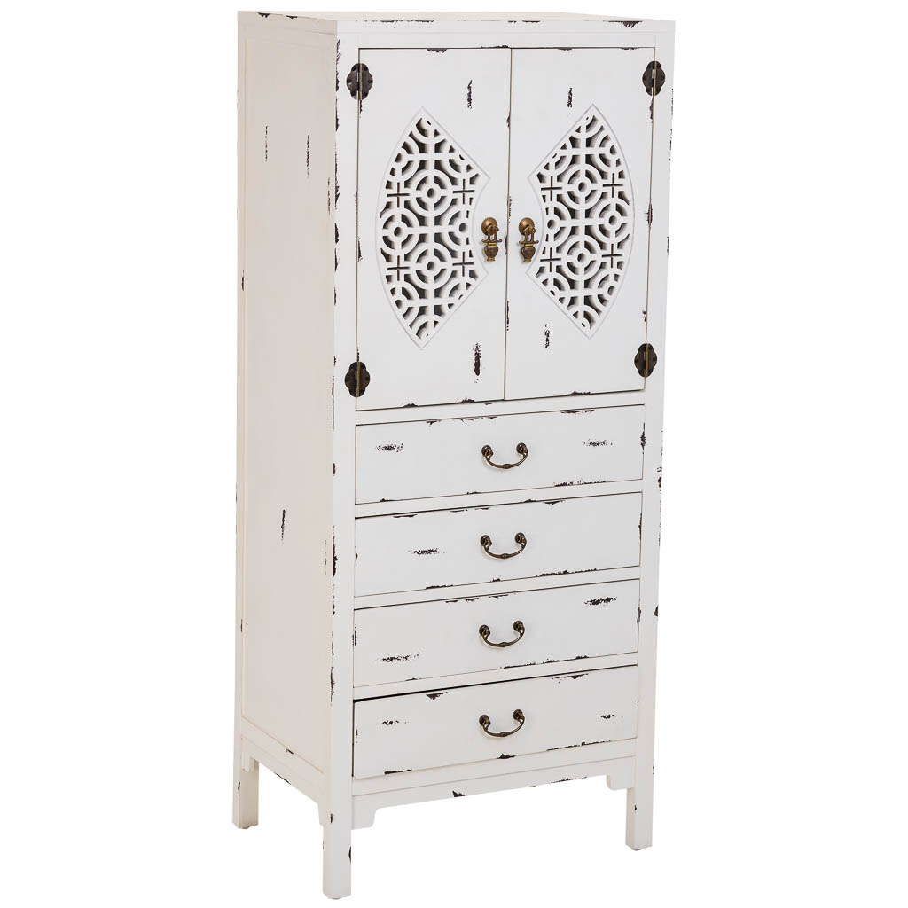 Wonderlust Deco - Armario de madera con 4 cajones y 2 puertas  blanco 60x40x140h cm Blanco 60x40x140h cm