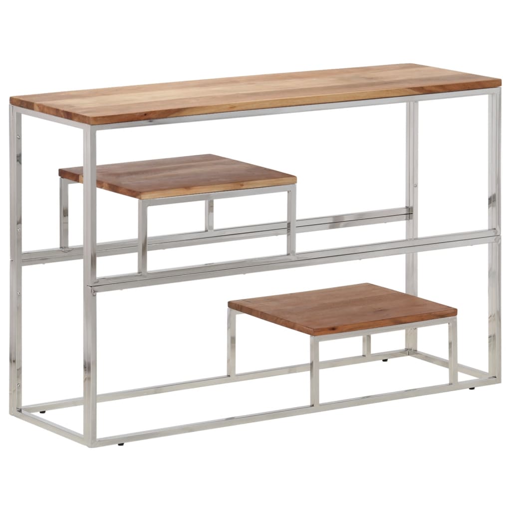 vidaXL Mesa consola acero inoxidable plateado y madera maciza acacia