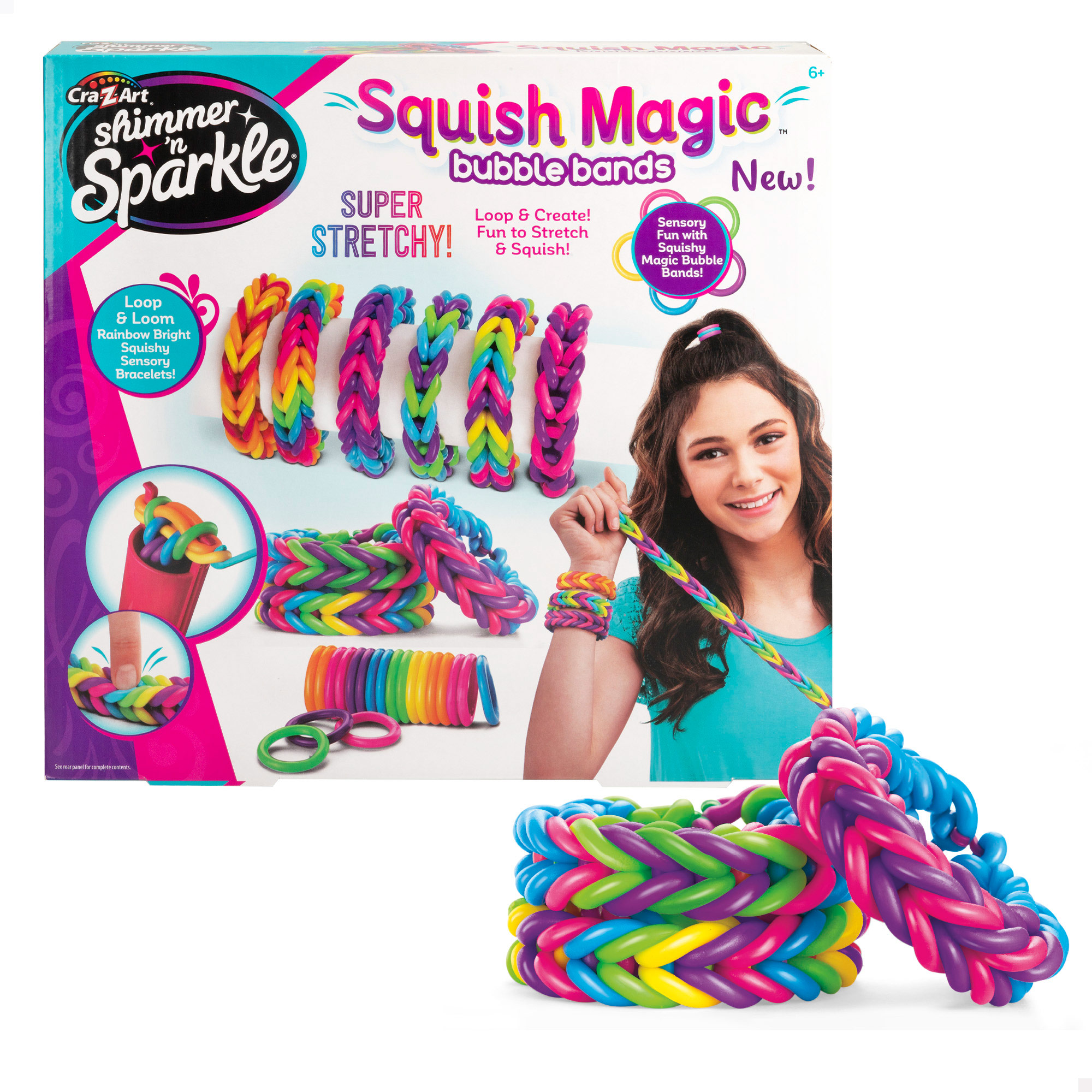 Shimmer 'n Sparkle - Set para hacer pulseras, de goma, de ligas, con gancho, joyas, personalizadas, manualidades, accesorios, incluye 100 gomas, creatividad, para niños, +6 años