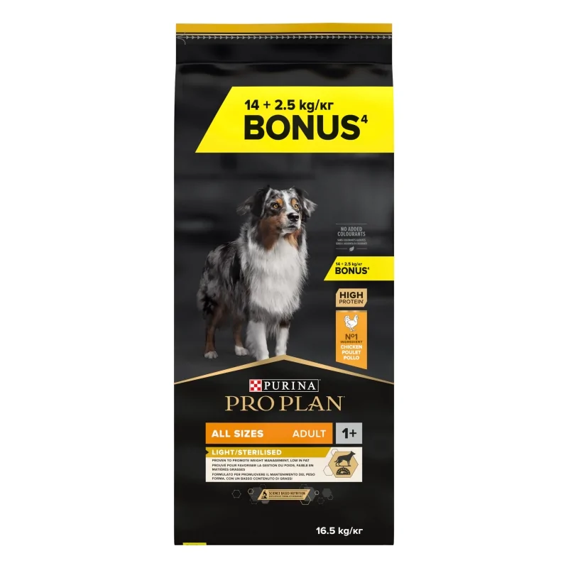 PRO PLAN All Sizes Adult Light/Sterilised (16,5 kg) - Pienso Seco para Perros Adultos Esterilizados de Todas las Razas con Pollo