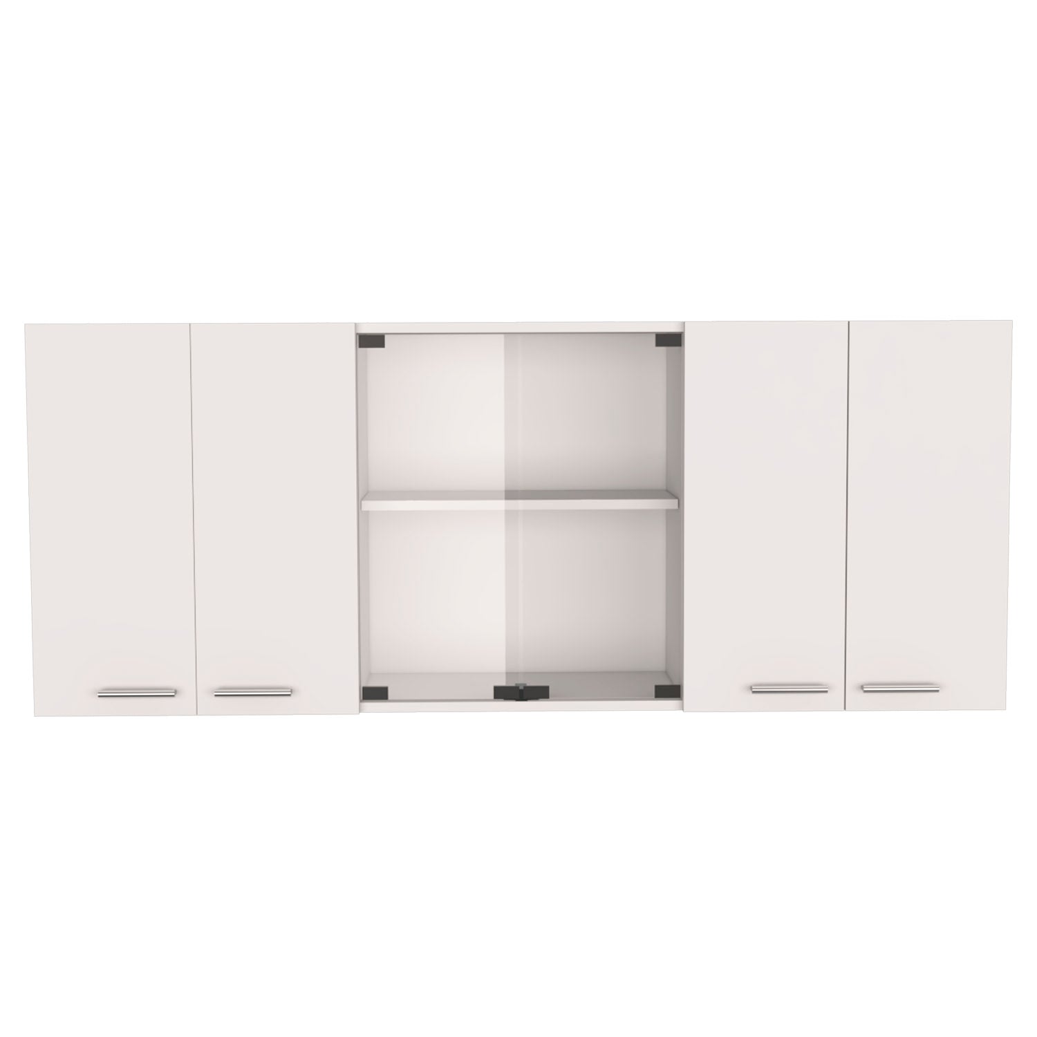 TUHOME Mueble de Pared Cocina con Cristal 150, con multiples puertas, Blanco Madera manufacturada  Cocina-Almacenamiento