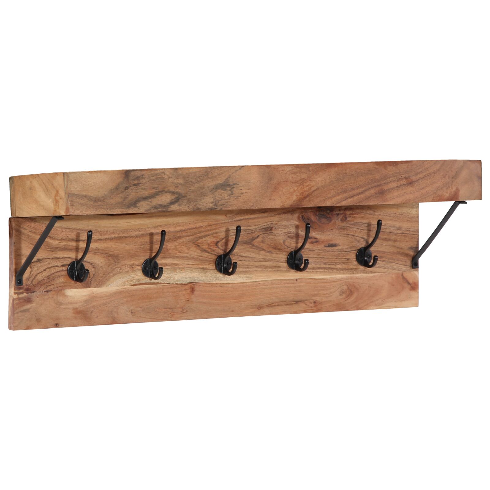 Perchero de pared con estante de madera de acacia maciza y metal