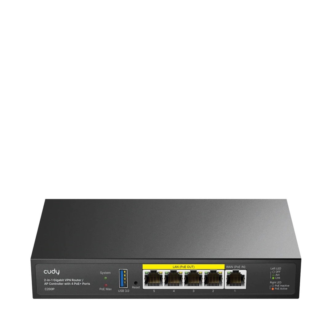 Cudy Controlador AP de hardware C200P y enrutador VPN, alimentado por PoE o CC, administra hasta 200 AP, portal cautivo, puerto USB 3.0, monitor de red fácil e inteligente y mantenimiento
