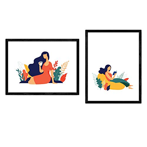 Nacnic Pack de Posters Ilustración Mujeres Café Leyendo
