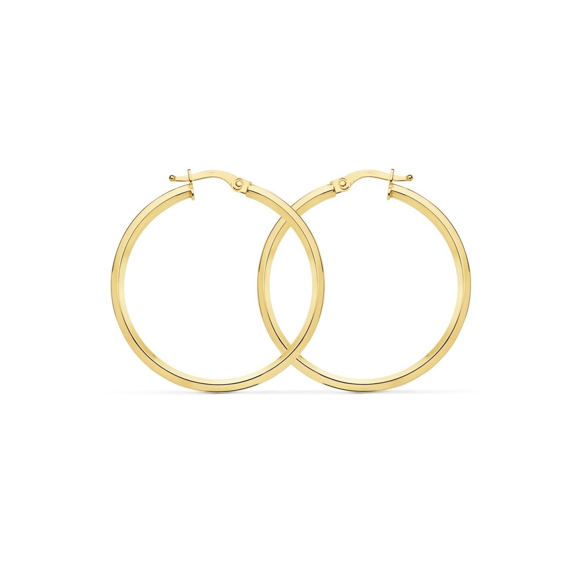 Pendientes oro 18k mujer aros 33mm. redondos rombo lisos cierre palillo