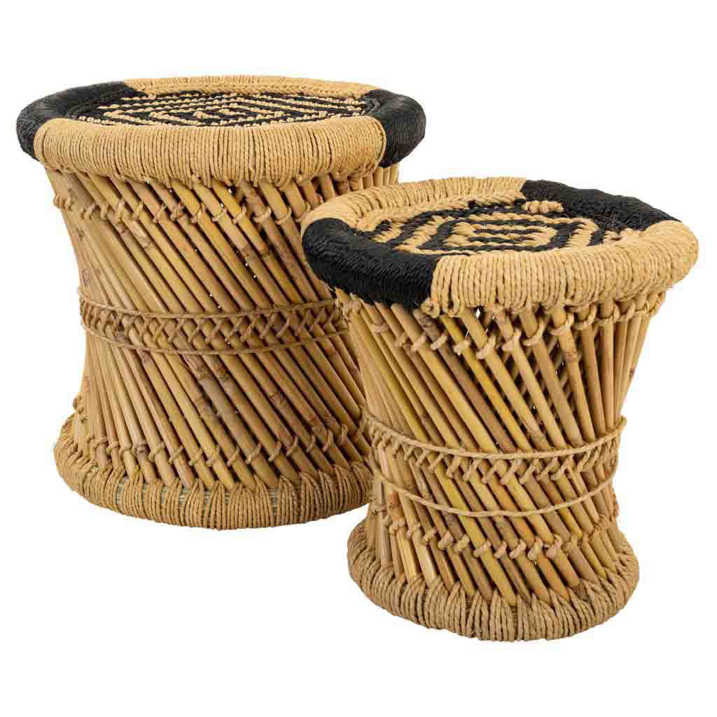 Set 2 Taburetes De Bambu Natural Y Negro, El mejor complemento para tu hogar