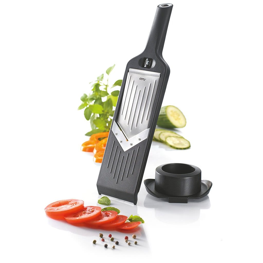 Mandolina de Cocina Violi de GEFU con Cuchilla de Acero Japonés, 5 Ajustes de Corte y Diseño Compacto para Verduras y Frutas