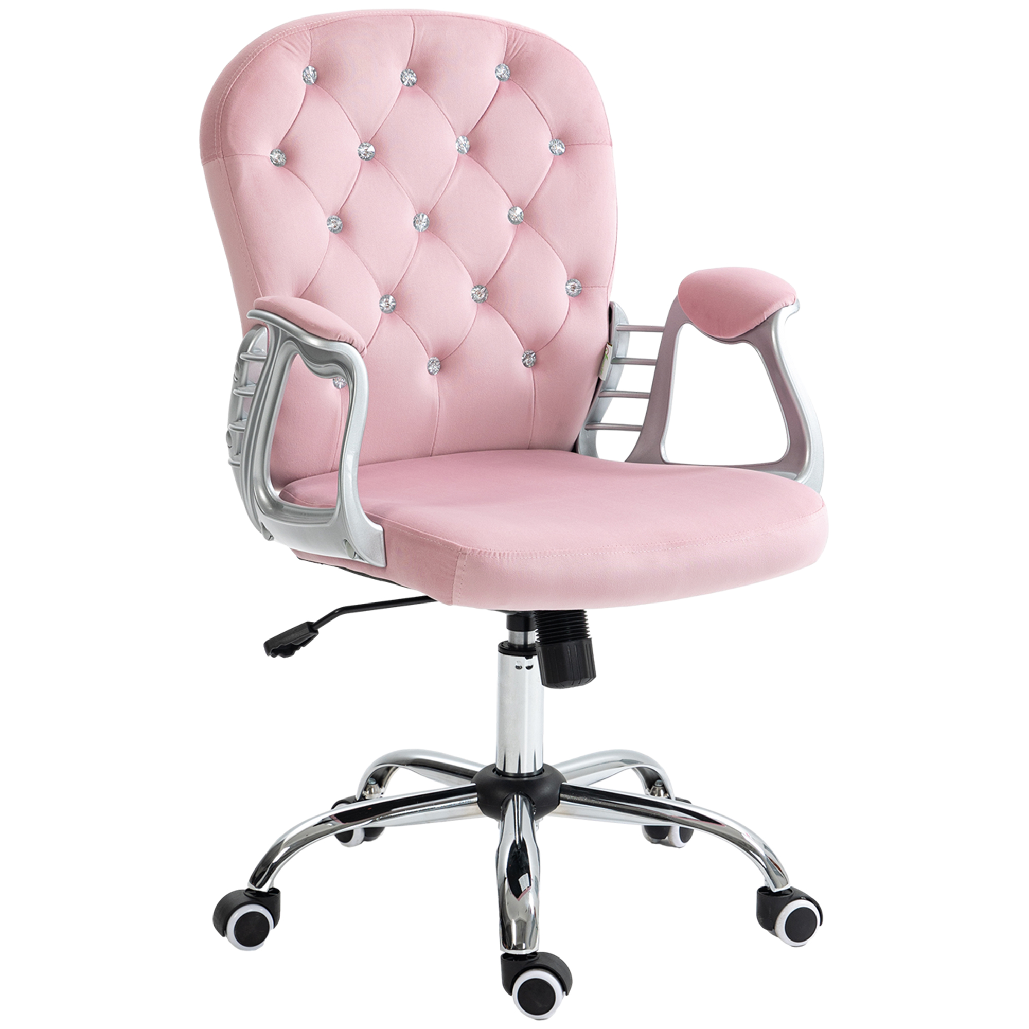 Vinsetto Silla de Oficina Silla de Escritorio Giratoria Tapizada en Terciopelo con Altura Ajustable Reposabrazos y Decoraciones de Diamantes Carga 120 kg para Estudio Dormitorio Rosa