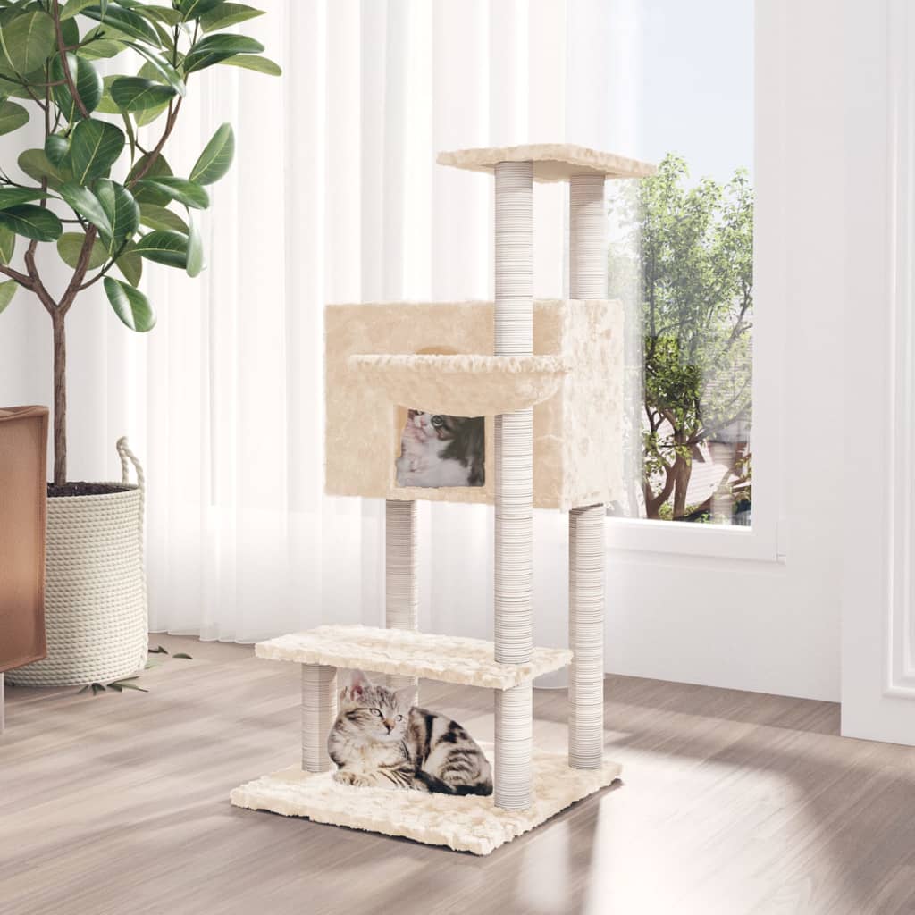 vidaXL Rascador para Gatos con Postes de Sisal 108,5 cm Juguete Torre Color Crema,  Gris claro,  Gris oscuro y mas
